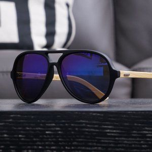Polarized Bamboo Wood Aviator Mirrored Sunglasses